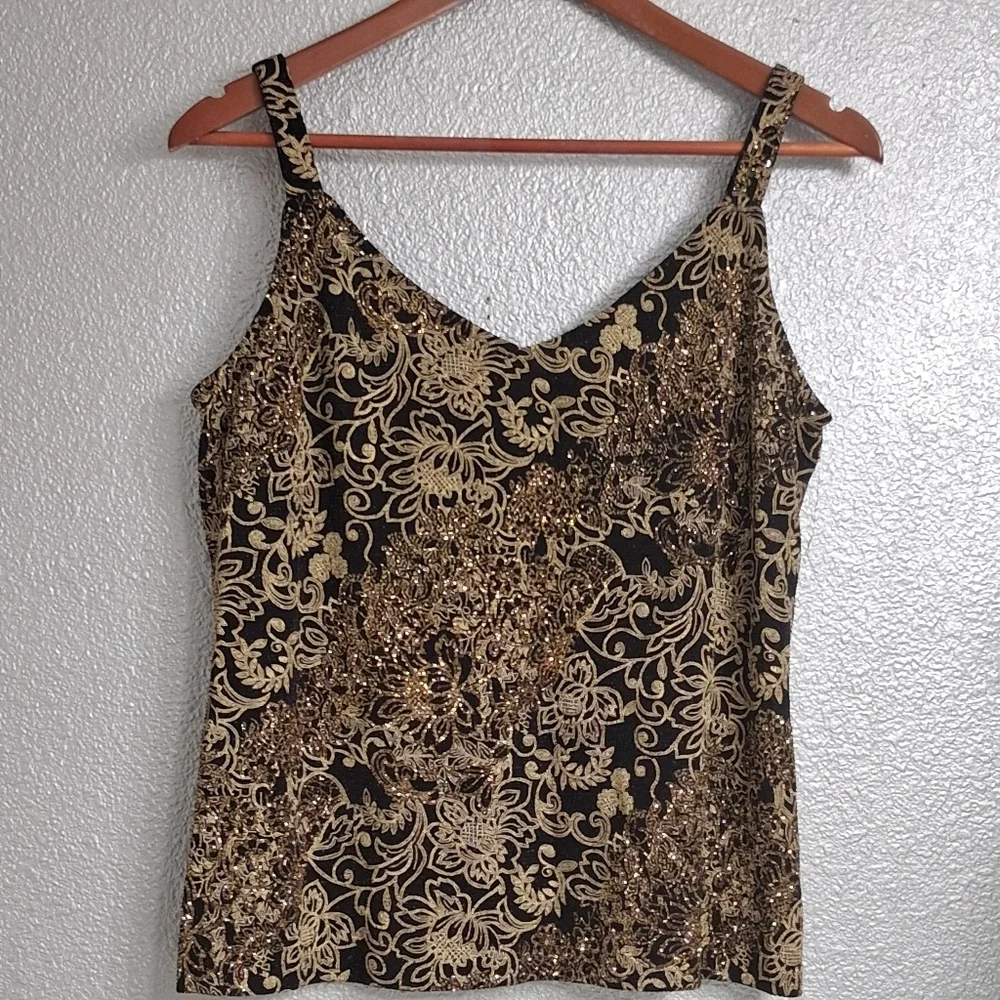 Vintage Alex Evenings Formal Black & Gold Top
